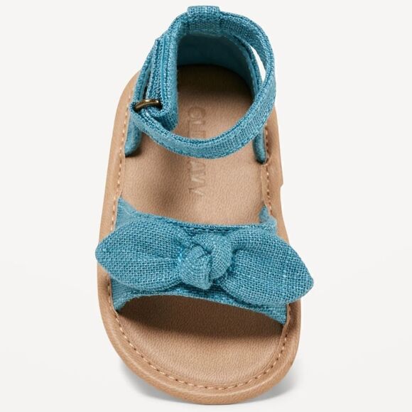 Old Navy New With Tag Size 0-3 Months Linen-Style Bow-Tie Sandals - Picture 3 of 10